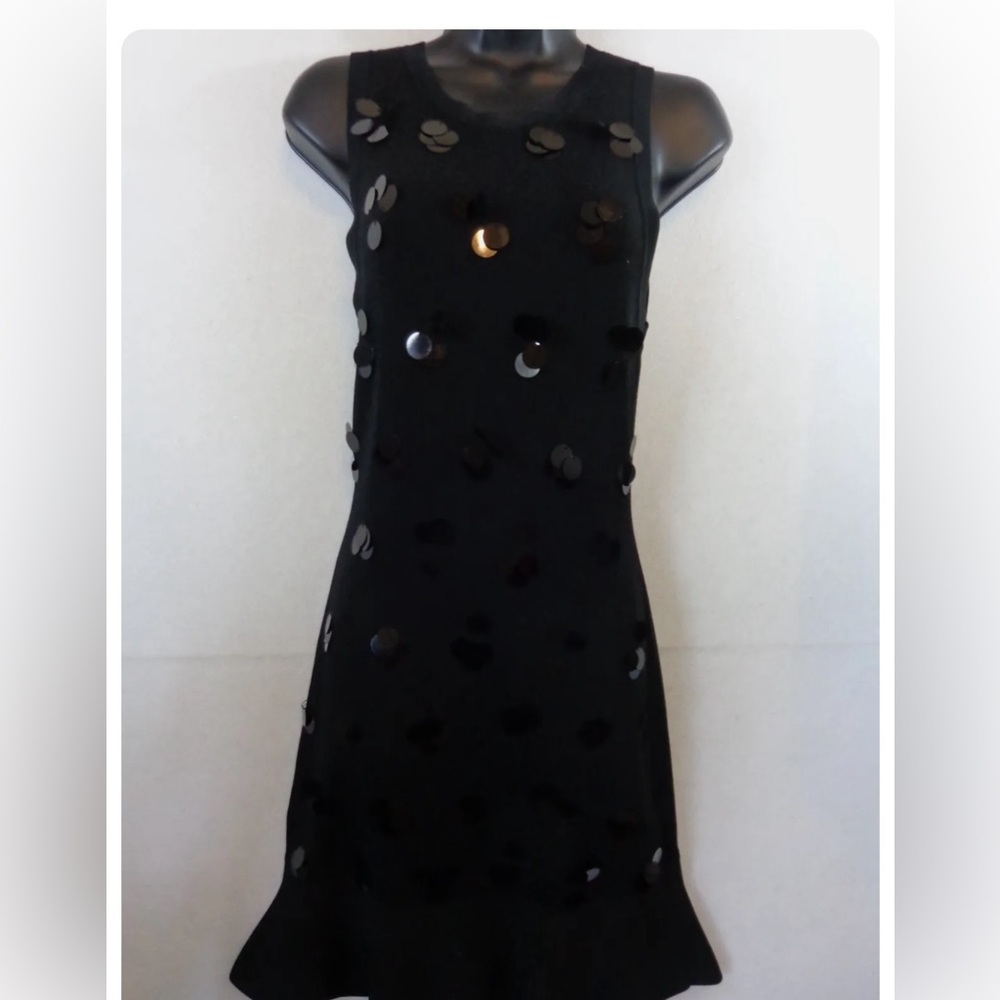 *NEW* Michael Kors Dress Women Sleeveless Knit Fit & Flare Black Sequin Large